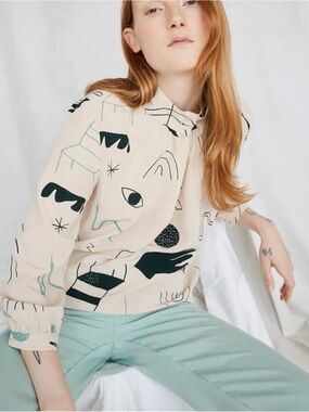Eve Gravel Mystic Top Abstract Graphic Print Blouse - Medium